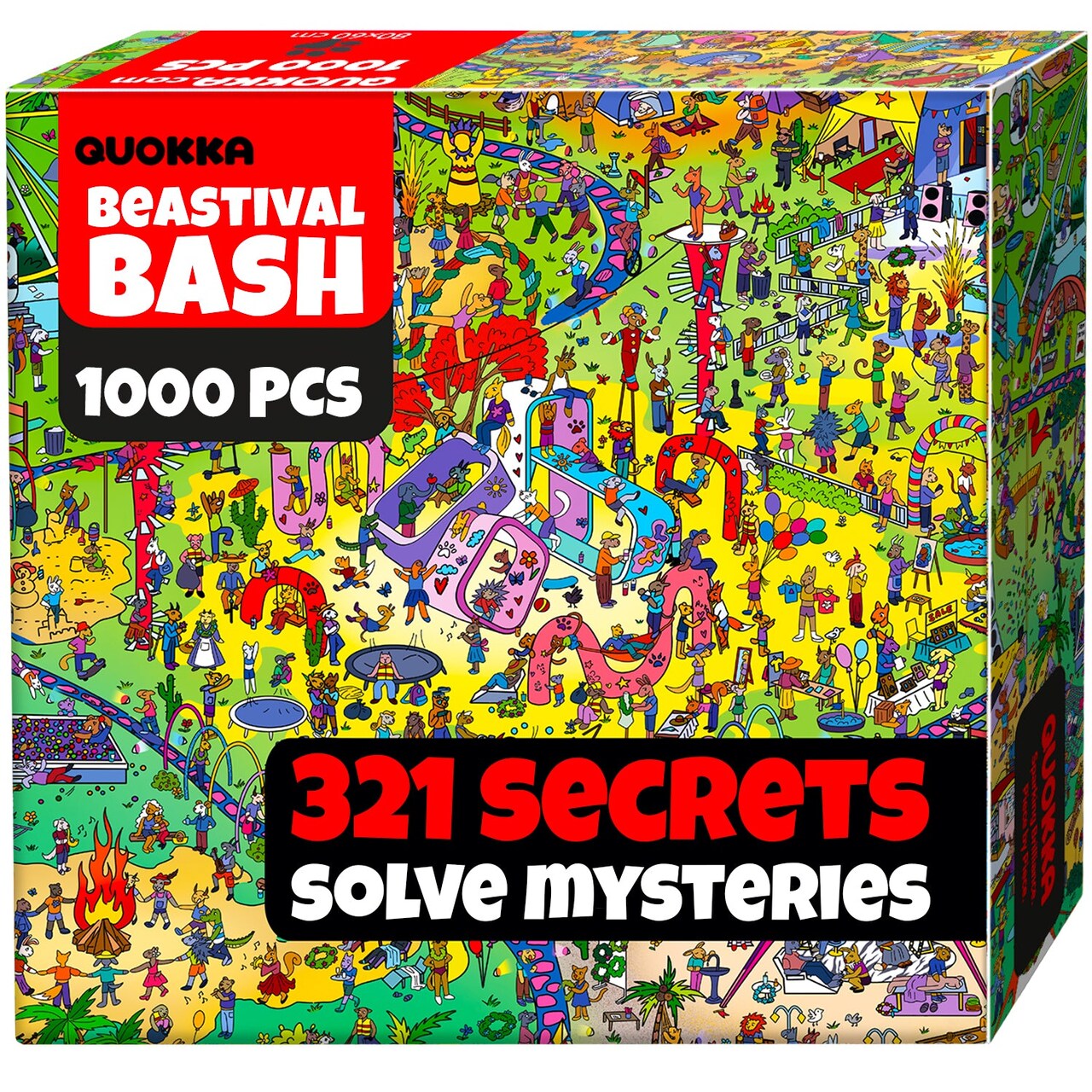 QUOKKA 1000 Piece Puzzle for Adults and Teens – Animal Bash Adult Jigsaw Puzzles with Hidden Secrets & Audio Story